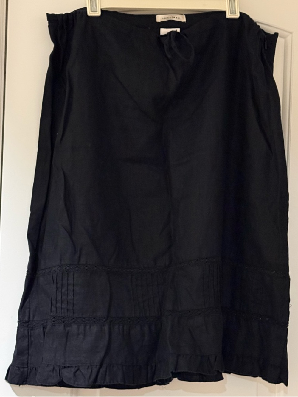 100% Linen  Black A-Line Skirt with a Ruffle Trim